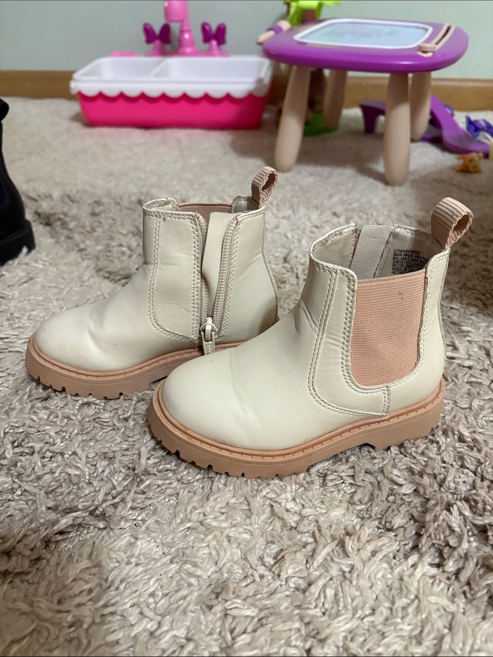 wonder nation Cream Chelsea Boots with Tan Sole Accents